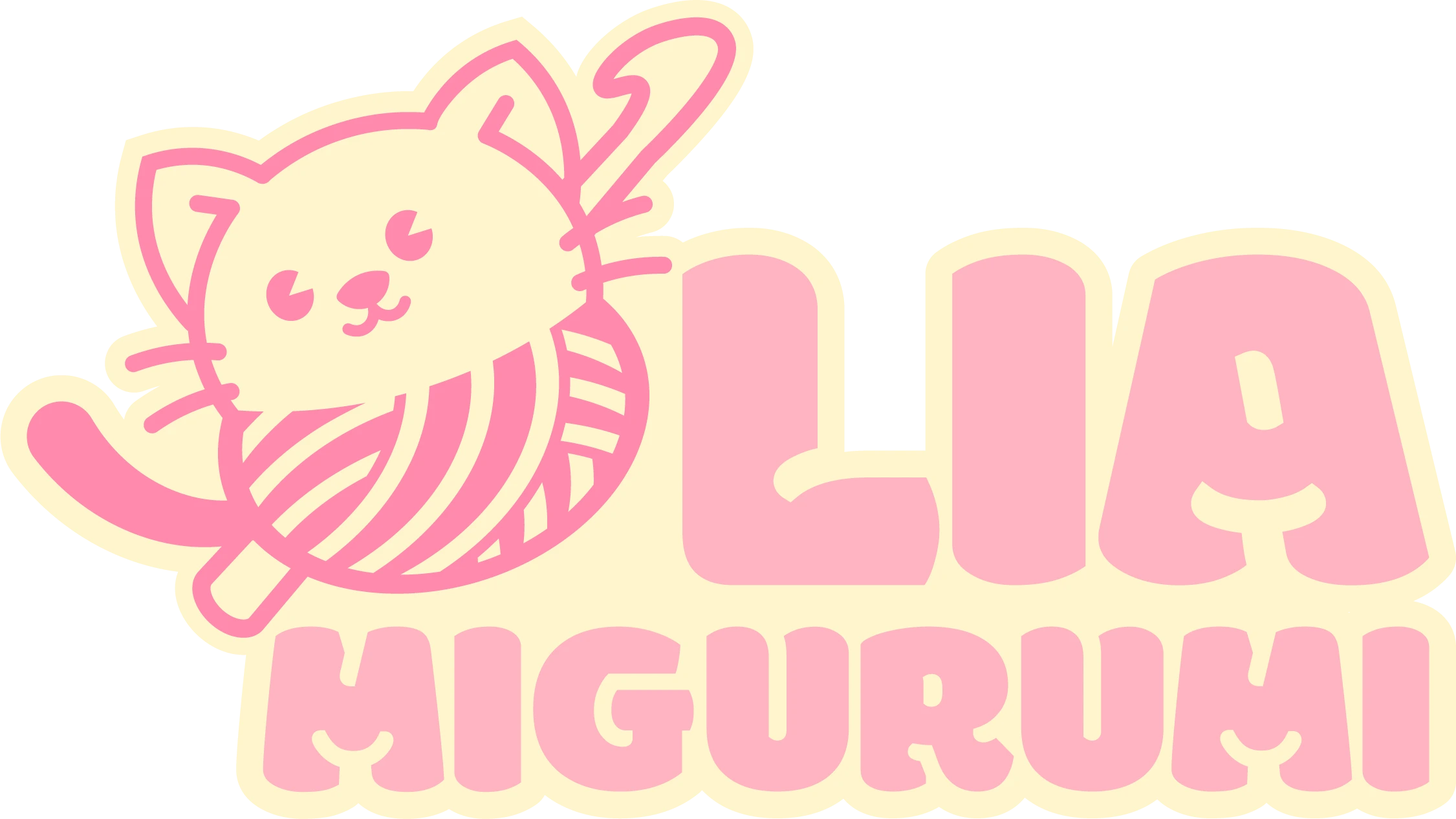 Logo completo Liamigurumi con mascota gato y tipografía rosa
