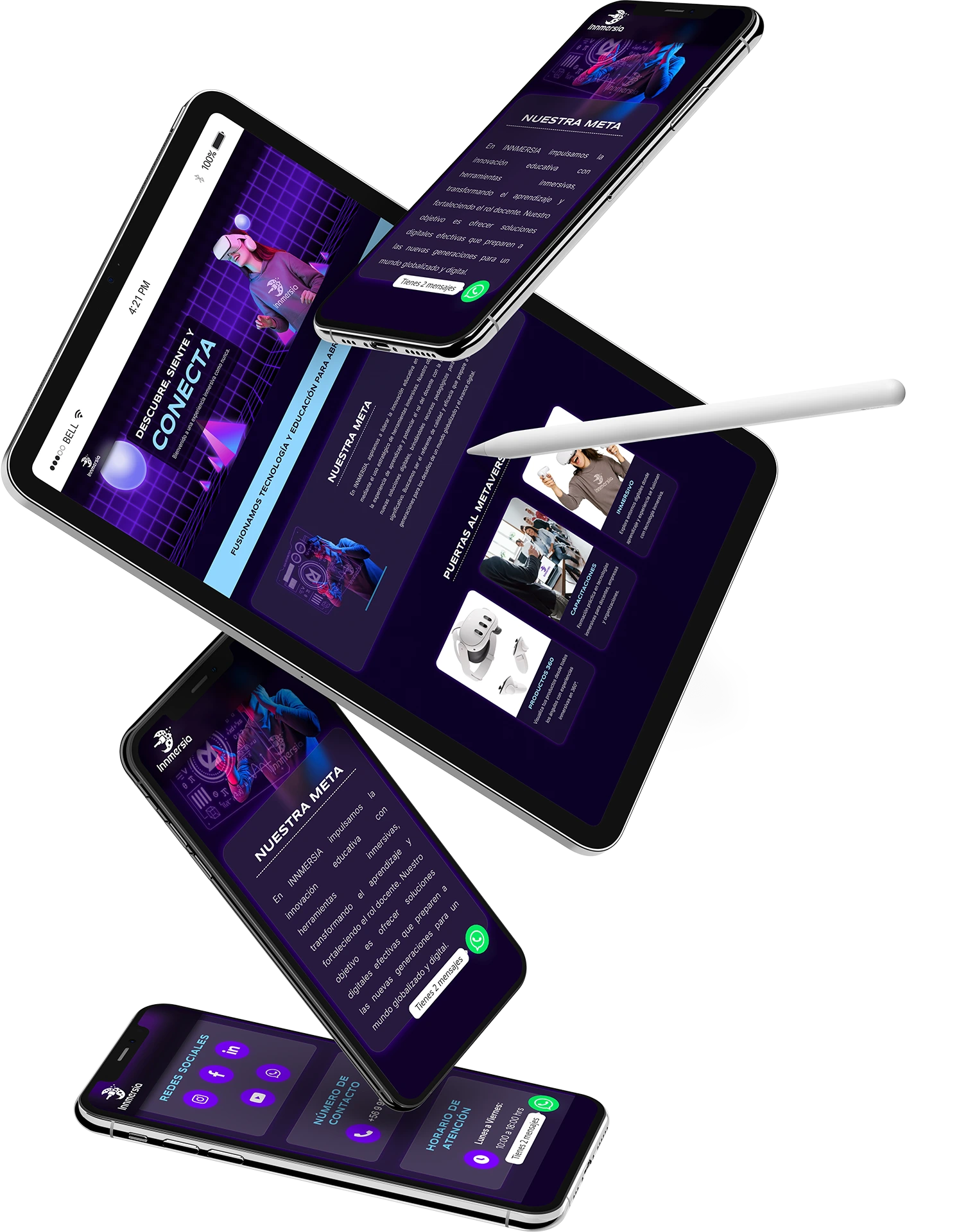 Mockup responsive del sitio web Innmersia en móvil y tablet