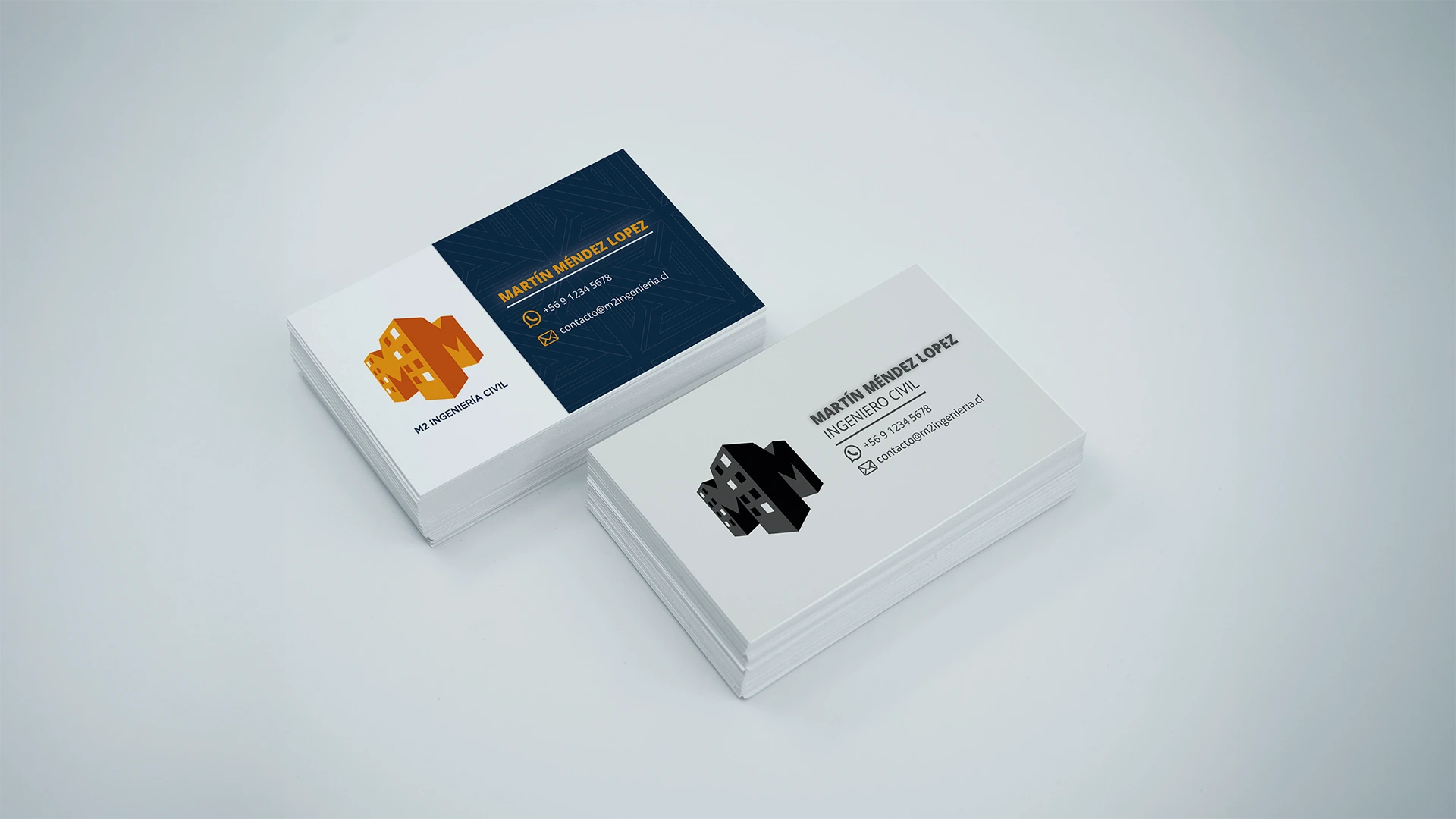 Tarjetas de presentación M2 Ingeniería Civil anverso y reverso