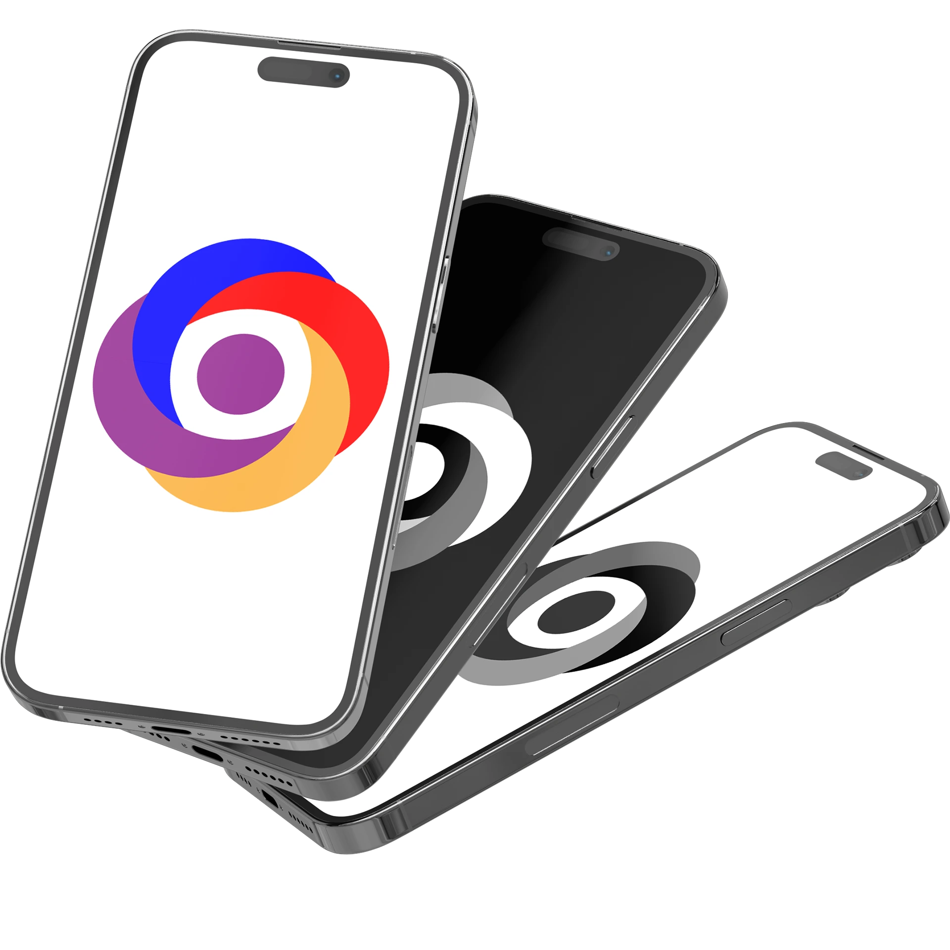 Logo OneSite en mockup de smartphones con versión original y versión monocromática