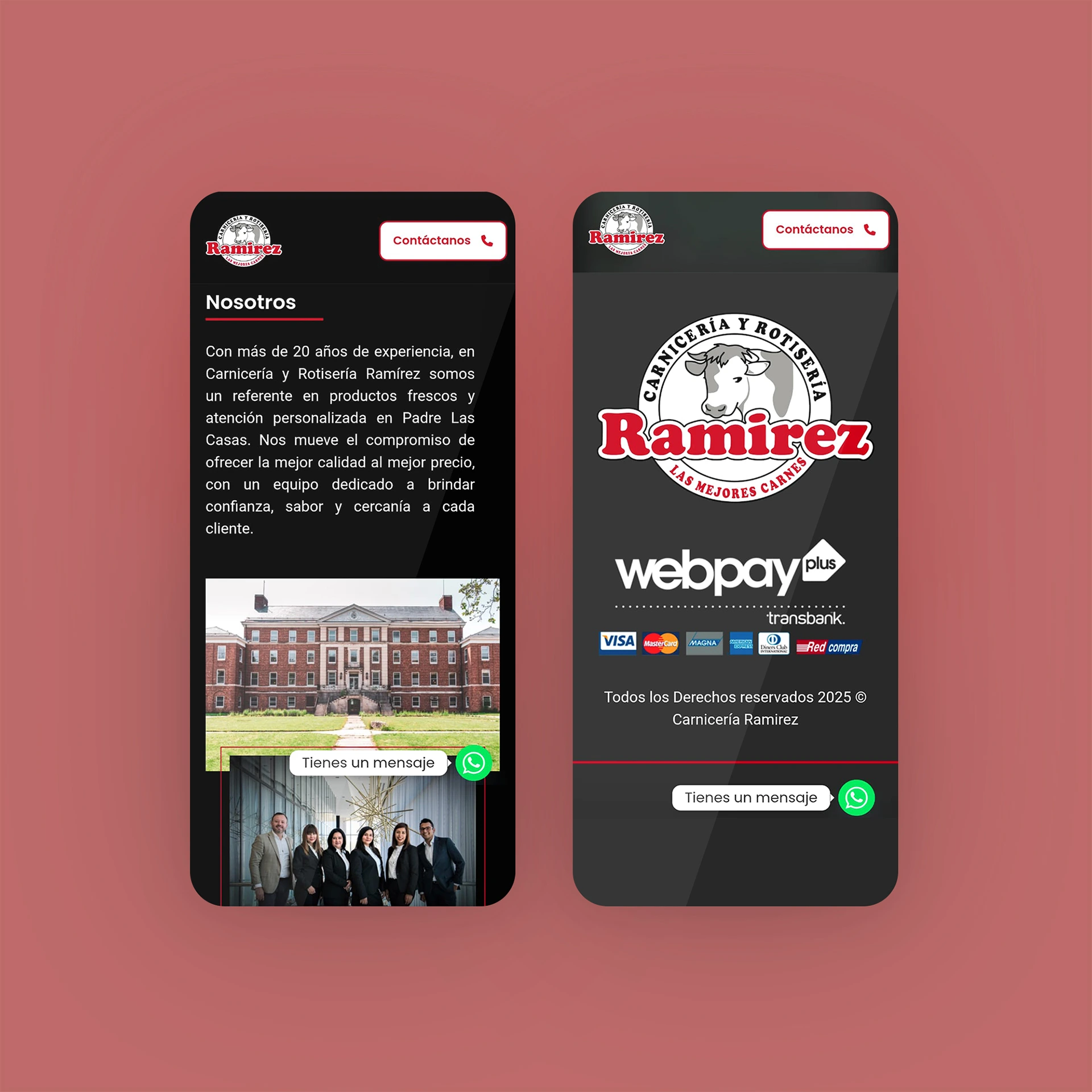 Mockup de sitio web Carnicería Ramírez en vista móvil