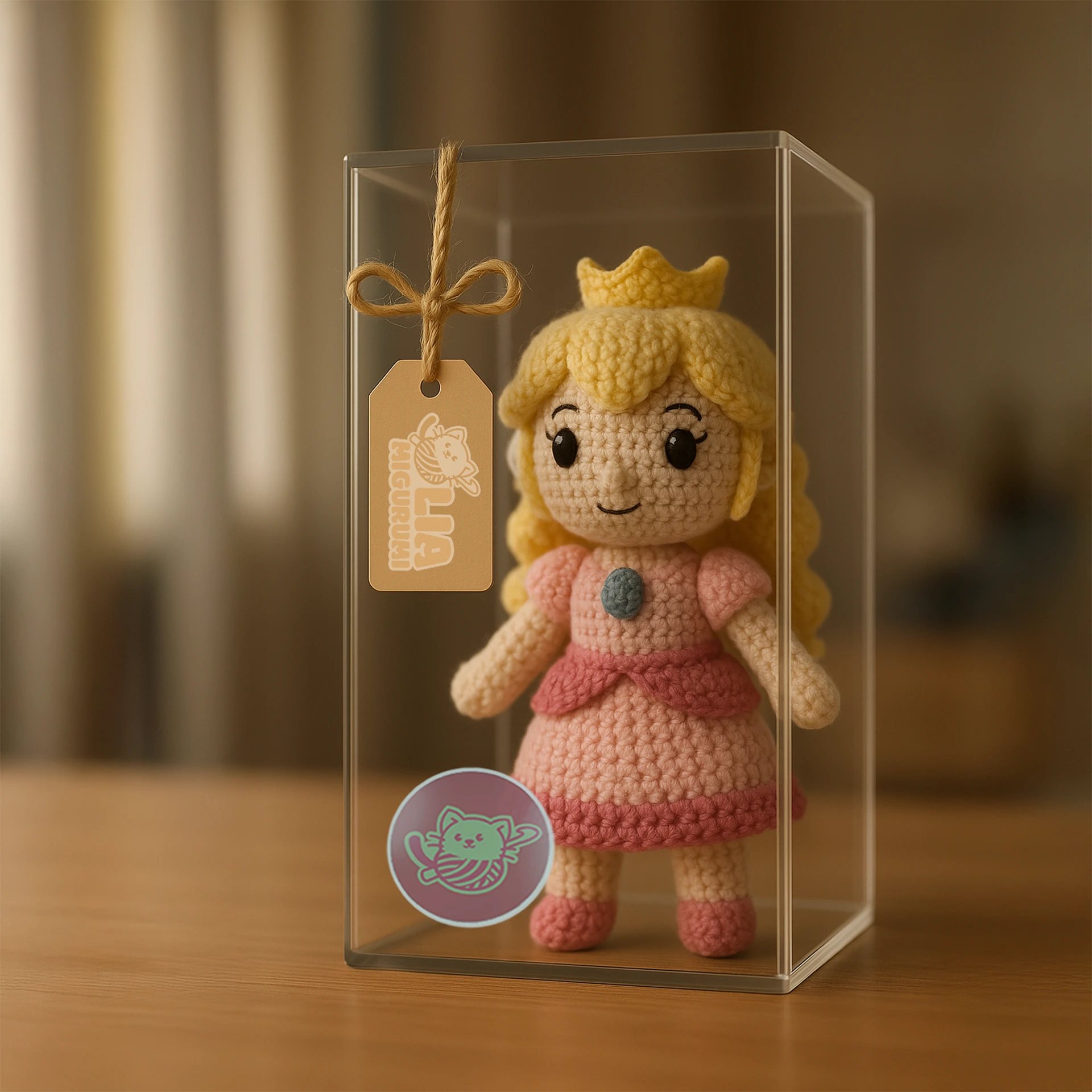 Mockup muñeca amigurumi con branding Liamigurumi