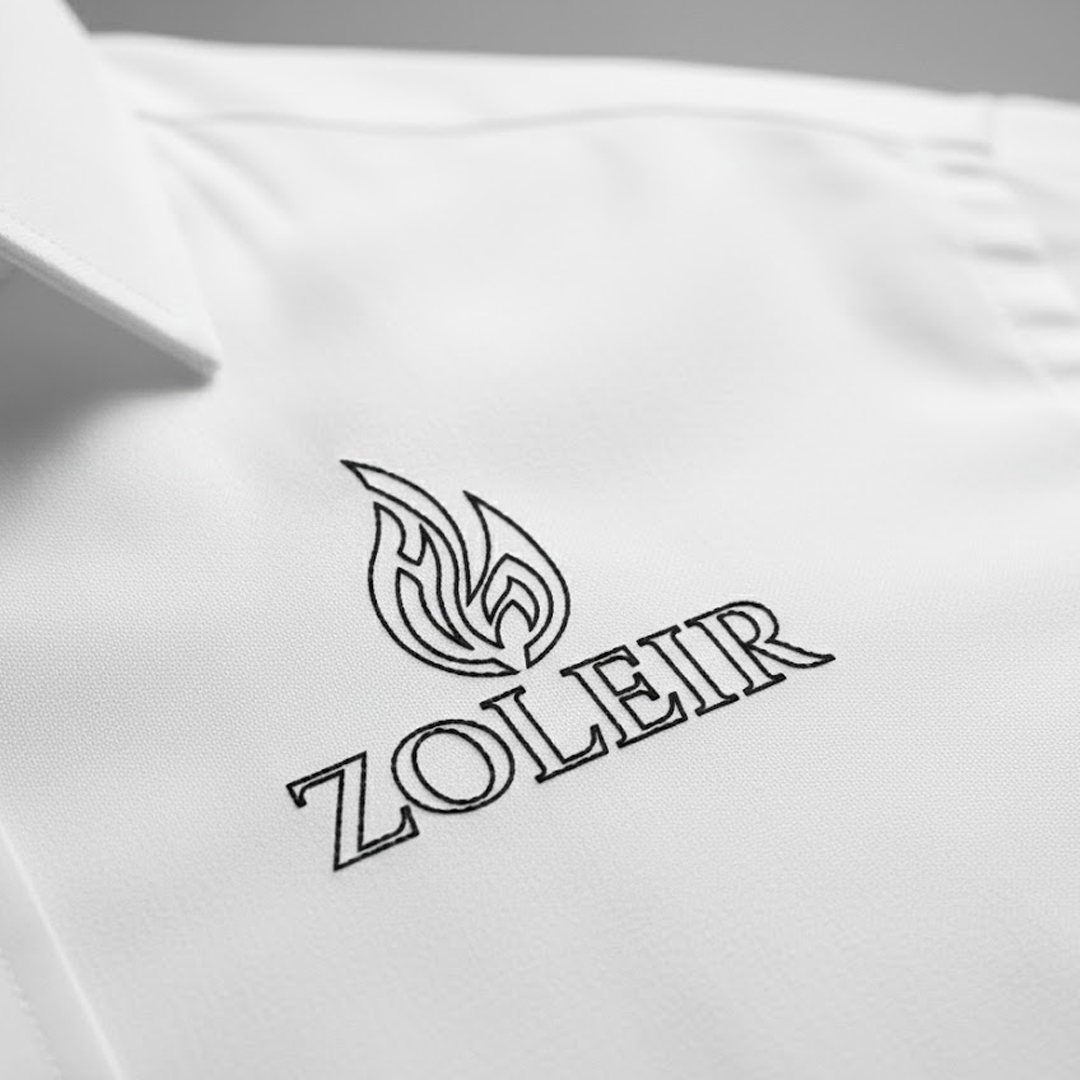 Logo Zoleir bordado en camisa formal masculina